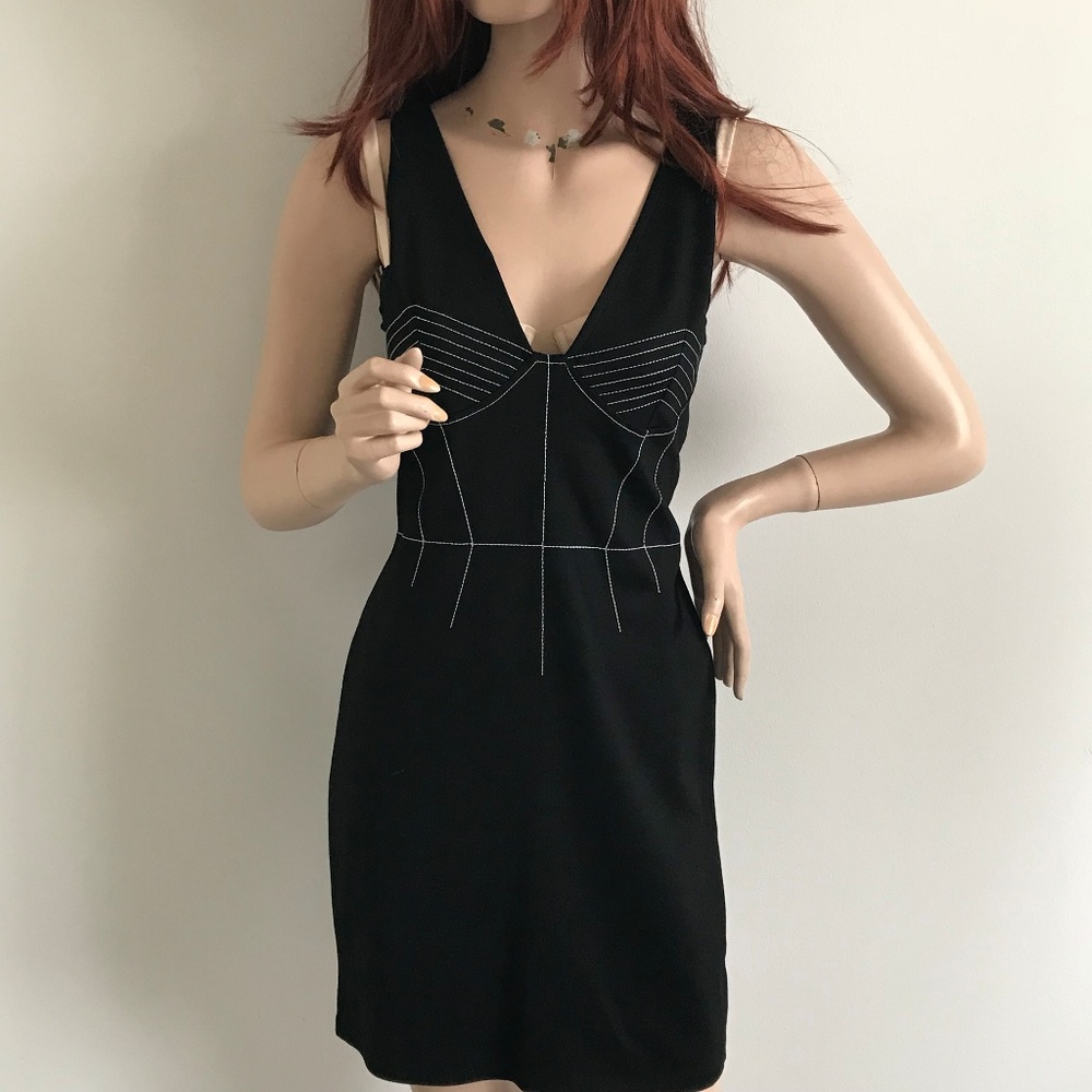 Topshop Black LBD Trompe-loeil Dress!white NWT 468 - Picture 4 of 8